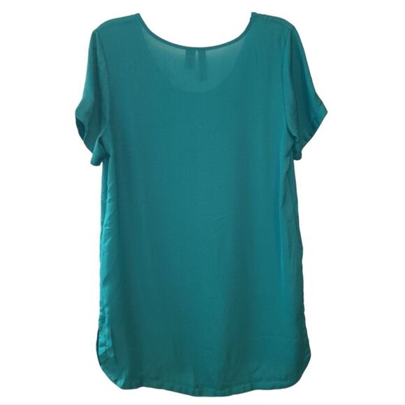Fun & Flirt Teal Sheer Tunic Blouse - Picture 2 of 7